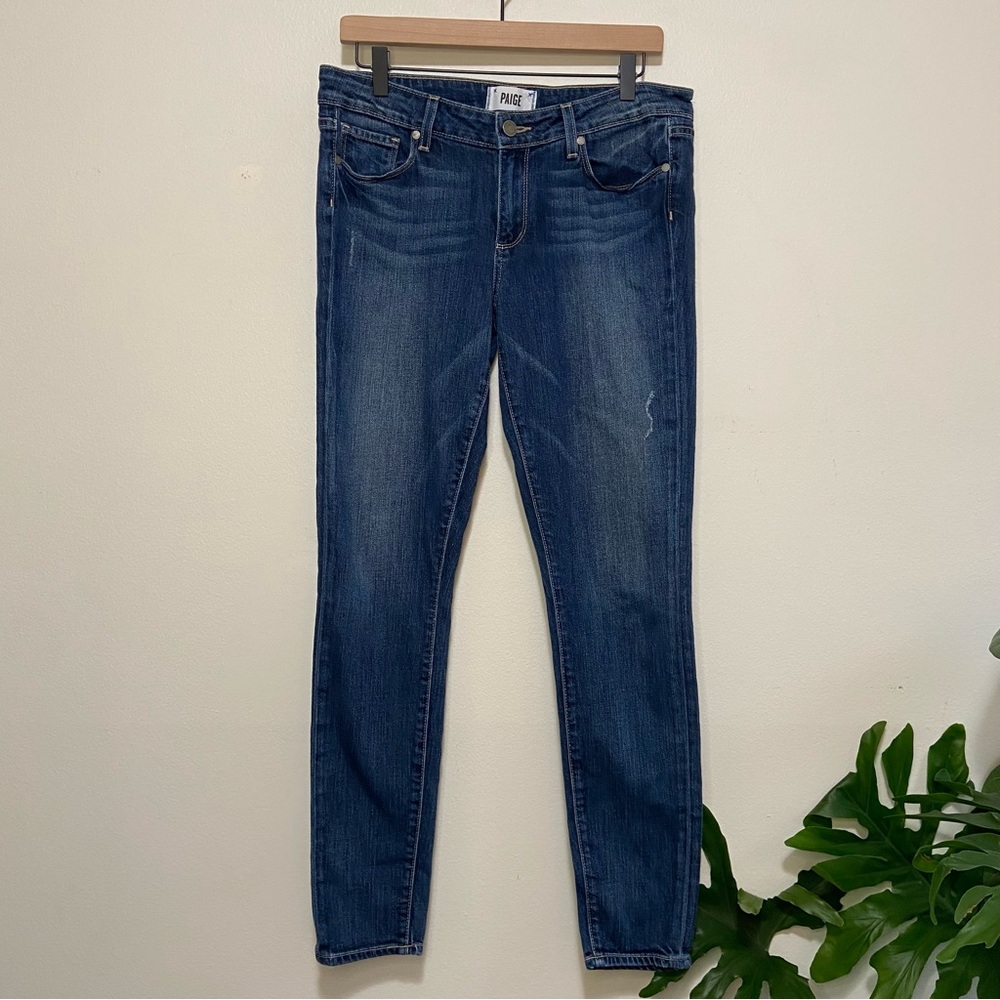 Paige Verdugo Distressed Ultra Skinny Mid Rise Faded Blue Jeans